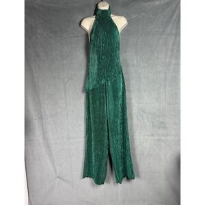Commense Green Pleated Set Small NWT Halter Asymmetric Top Wide Leg Pants Party